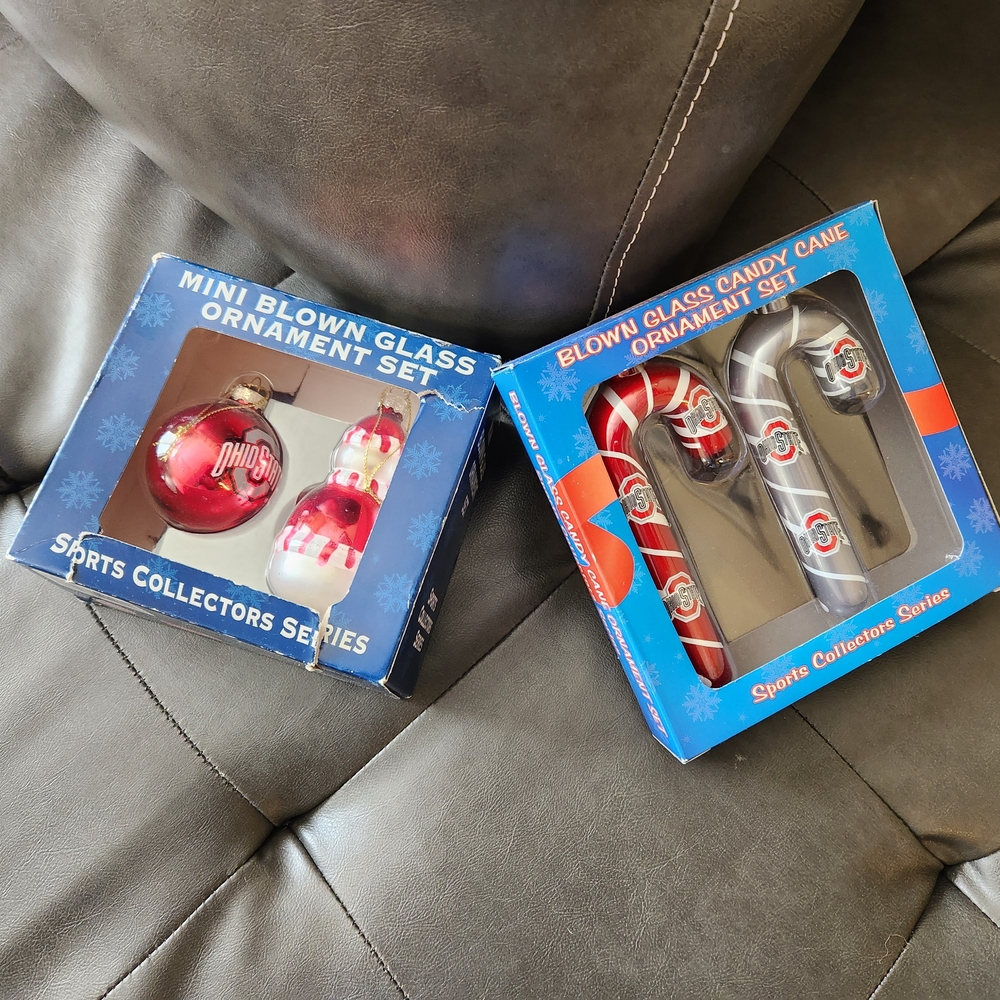 2 Ohio St Blown Glass Ornaments